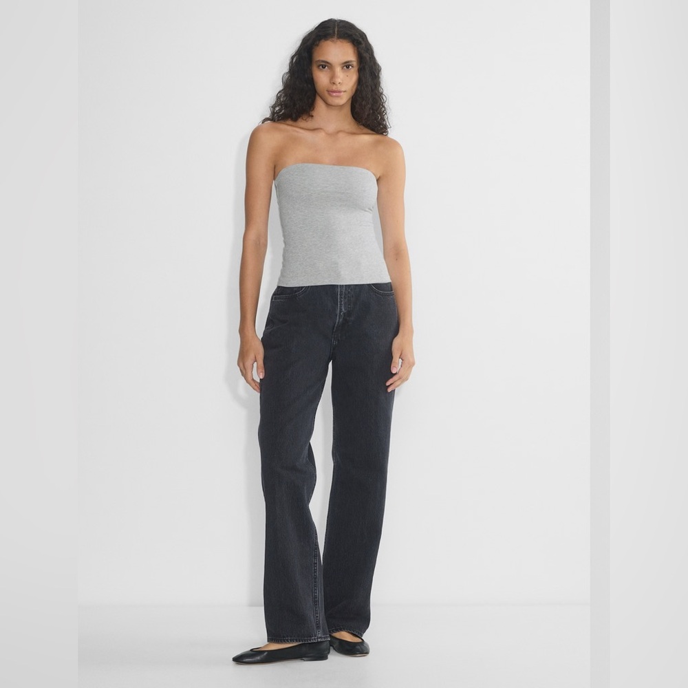 Aritzia Strapless Ribbed Tube Top in Light Gray